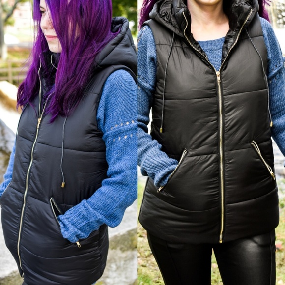 Hooded Black Puffer Vest - Picture 5 of 8